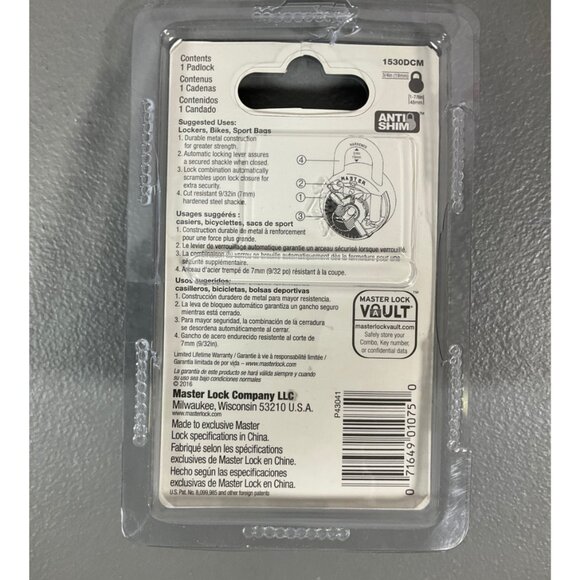 Master Lock 1530DCM Combination Padlock, 1-7/8 in. Wide, Metal Body, Keyless, As - Picture 7 of 7